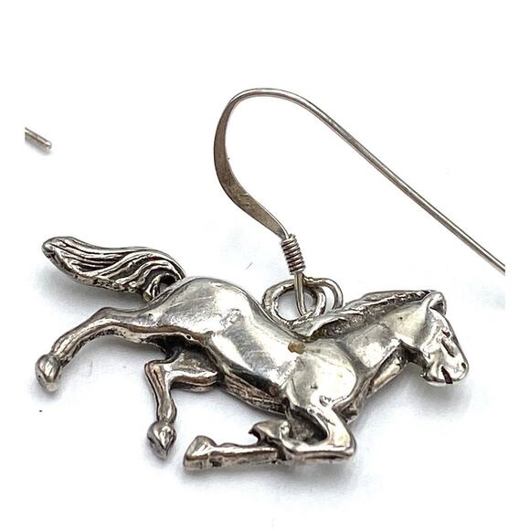 925 GS Sterling Silver Horses Earrings Drops Dangles Large - Picture 5 of 12